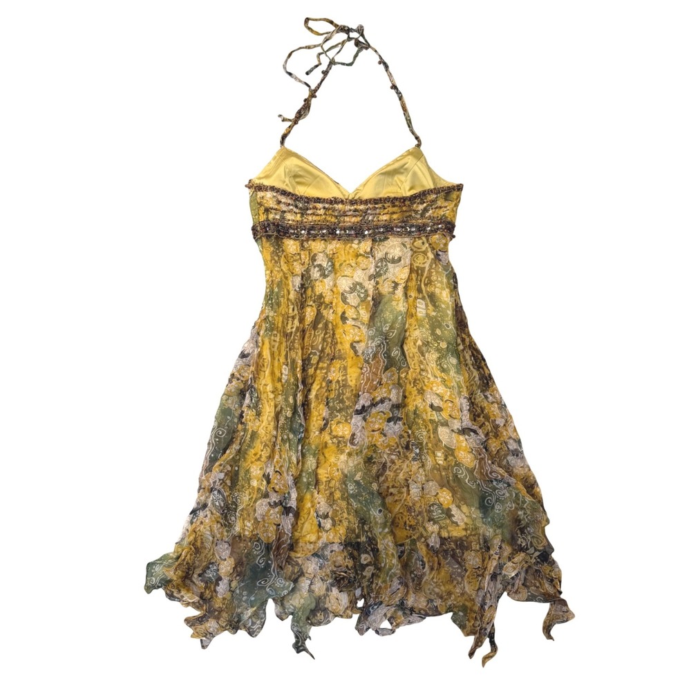 NWT Vtg Caché 100% Silk Beaded Halter Dress Whimsigoth Fairycore Asymmetric 4 - Picture 4 of 9